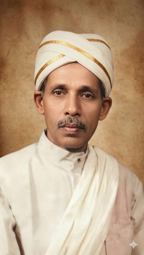 Porträt von Rajans Grossvater in weisser Kleidung und mit goldgesäumtem Turban.